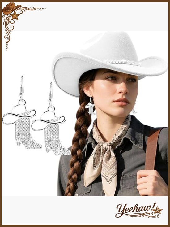 Glitter Cowboy Hat, Classic Western Rhinestone Cowgirl Hat, Wide Brim Felt main image 4
